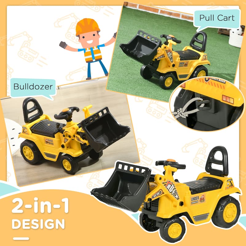Ride On Excavator with Under Seat Storage, Pull Cart Kids Bulldozer for Boys & Girls, Sit and Scoot Construction Toy with Horn