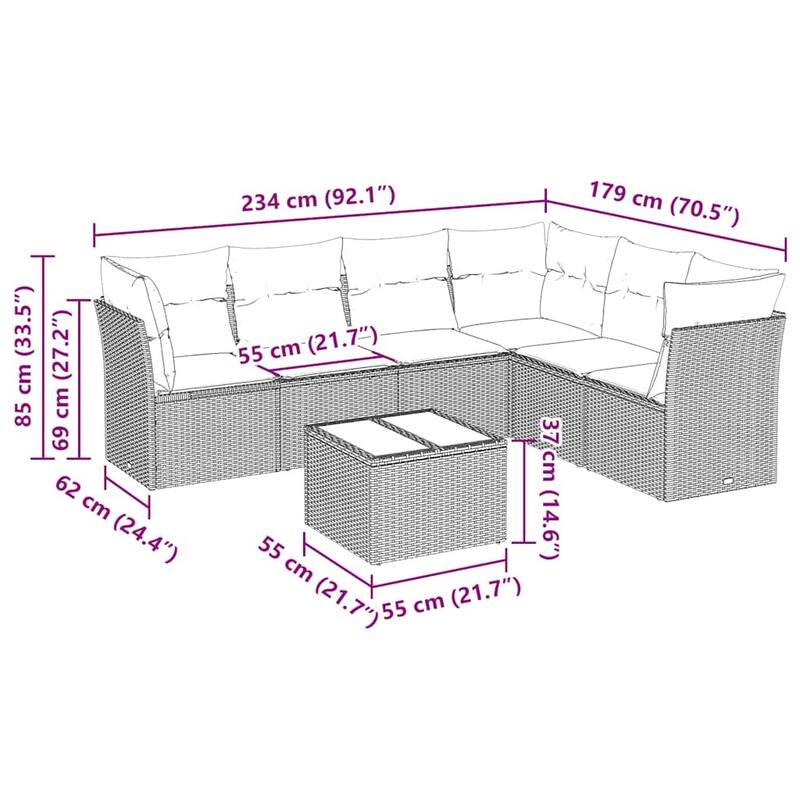 vidaXL Garden Sofa Set Black - 70.5 x 92.1 x 27.2