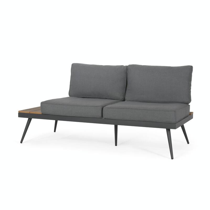 Mid-Century Modern Outdoor Sectional Sofa with Faux Wood Accents