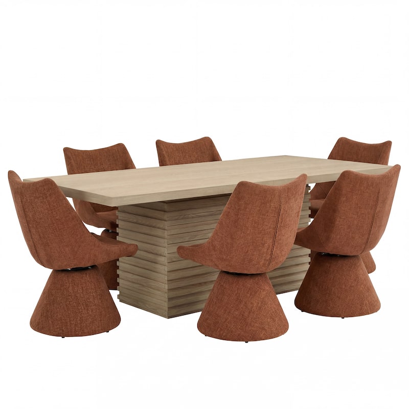 Christopher Knight Home - Thresher 7-Piece Upholstered Swivel Dining Set with 84" Rectangular Pillar Base Dining Table