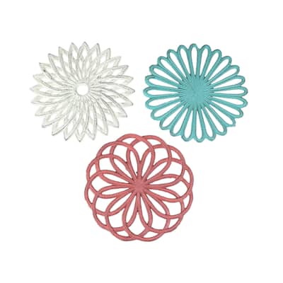 Zeckos Colorful Cast Iron Flower Bloom Kitchen Trivets (Set Of 3) - 0.75 X 7.75 X 7.75 inches