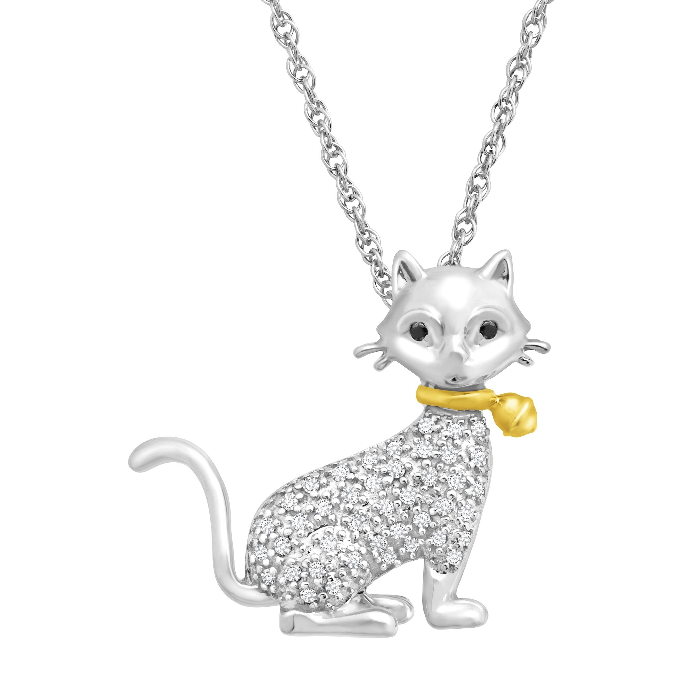 Shop 1 8 Ct White Black Diamond Cat Pendant In Sterling Silver