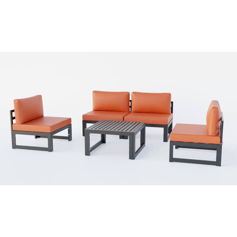 Chelsea 5-Piece Modern Armless Patio Sectional and Coffee Table for Patio Garden Summer Yard Porch - Orange