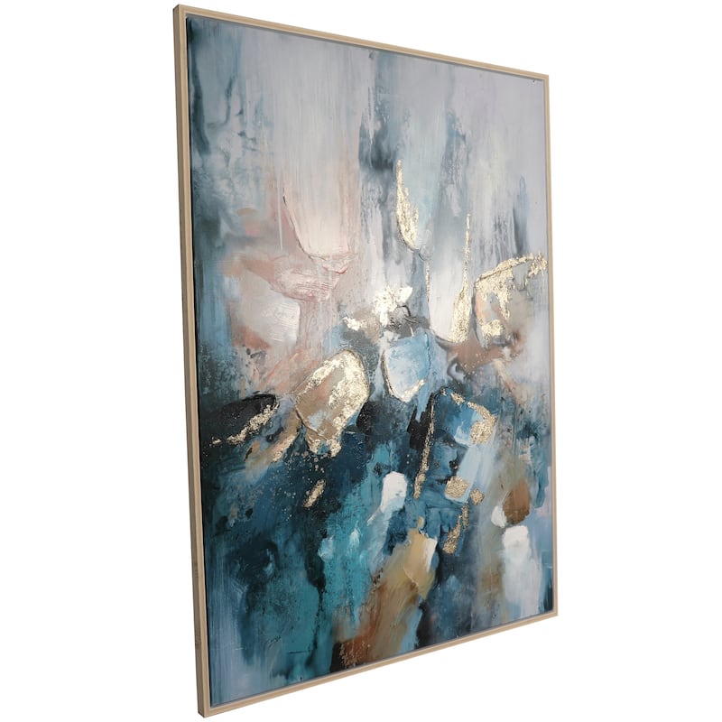 Canvas Abstract Watercolor Blotch Framed Wall Art with Gold Foil Accents - Blue - Roche River Decor