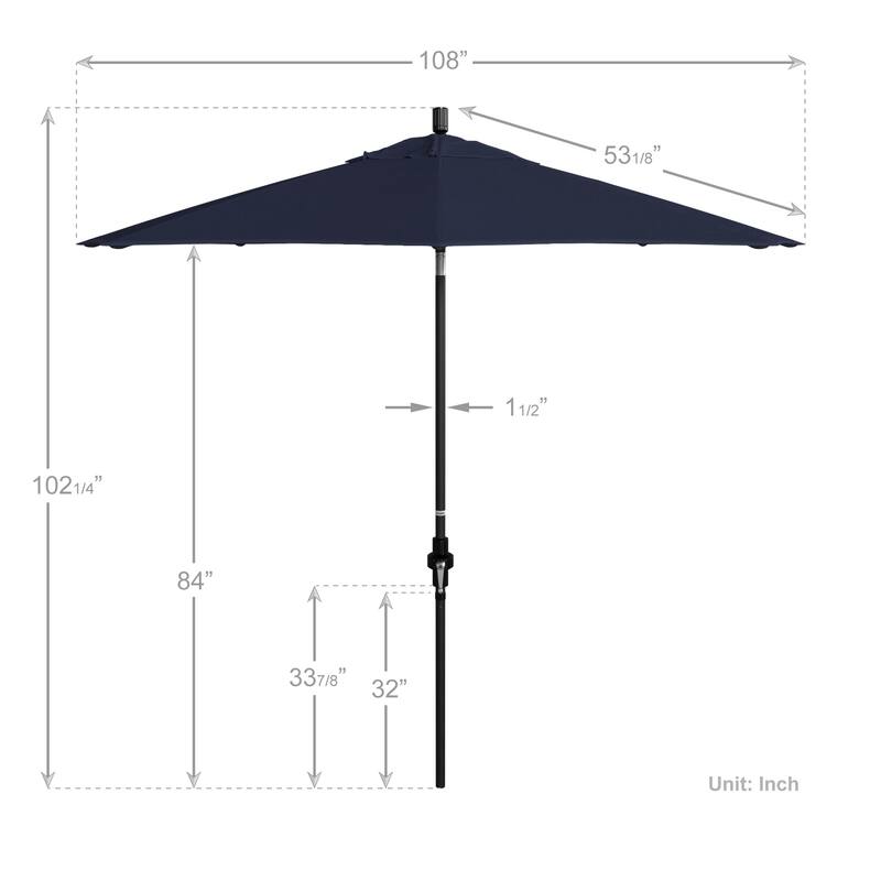 California Umbrella 9' Rd. Aluminum Patio Umbrella, Deluxe Crank Lift with Collar Tilt, Black Frame Finish, Pacifica Fabric