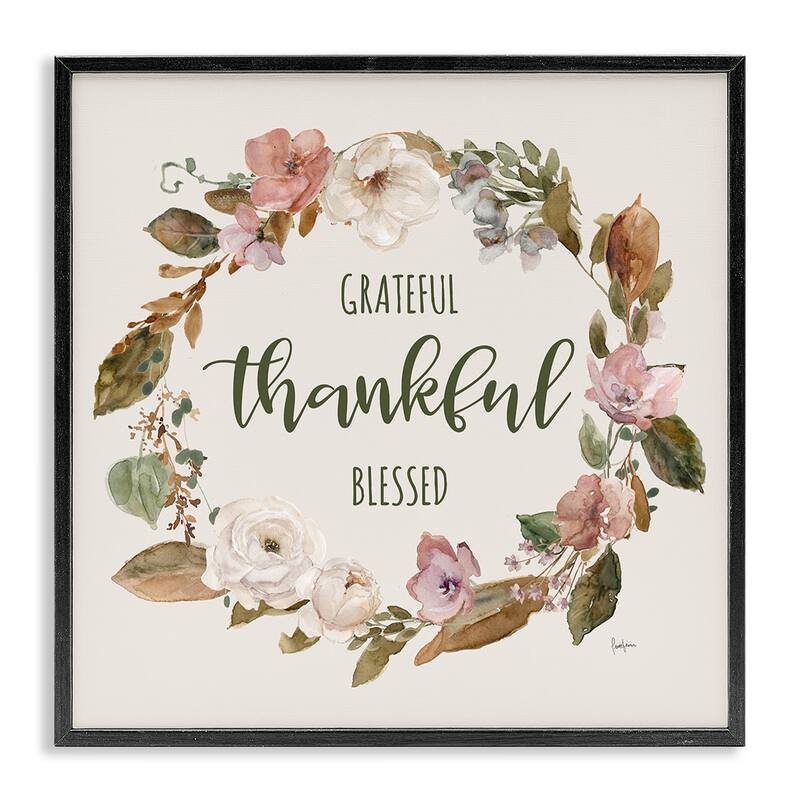 Stupell Elegant Gratitude Wreath Framed Giclee Art Design By Livi Finn - 12 x 12 - Black