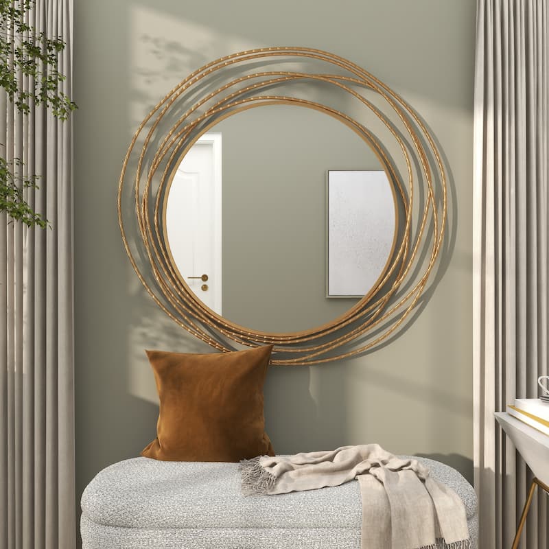 Metal Room Wall Mirror with Overlapping Ring Frame - Gold - Roche River Decor