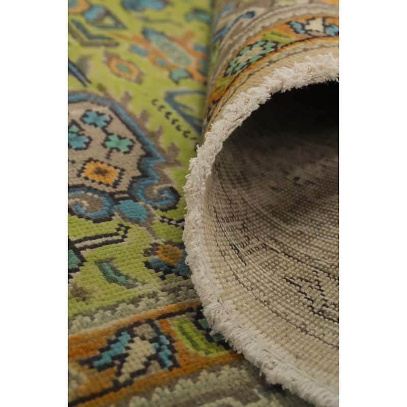 Hand Knotted Oriental 100% Wool Carpet Traditional Floral Green Tabriz Area Rug - 11' 2'' X 7' 10''