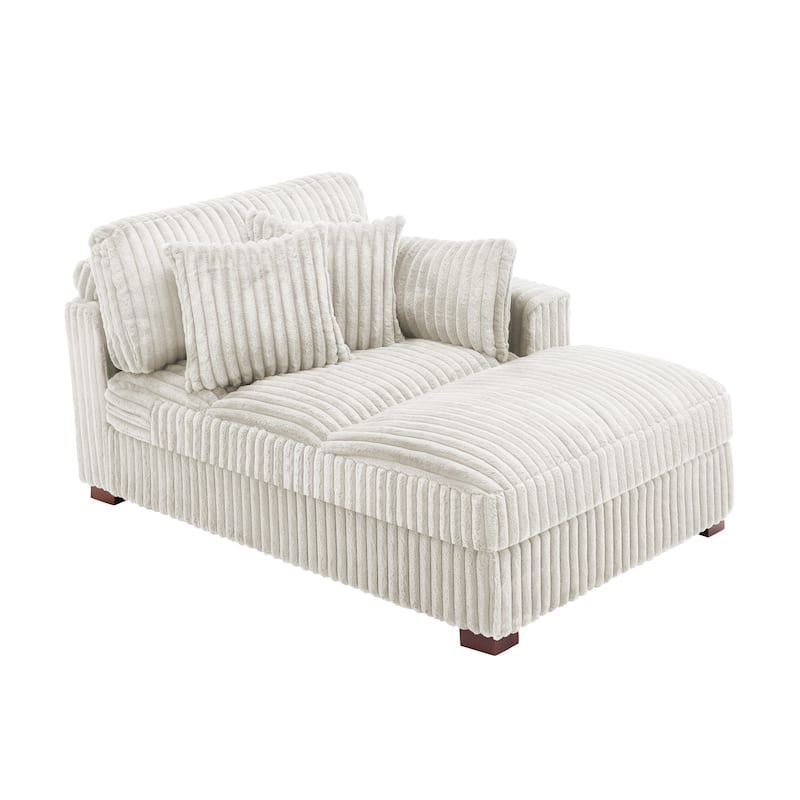 41" W Plush Corduroy Chaise Lounge with Pillows