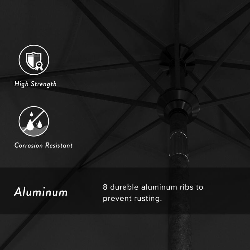 California Umbrella 75' Round Crank Lift Push Button Tilt Black Aluminum Patio Umbrella, Olefin