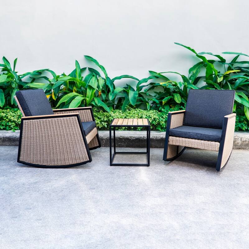 M4H Madrid Patio Rocking Chair Set with Solid Wood Table