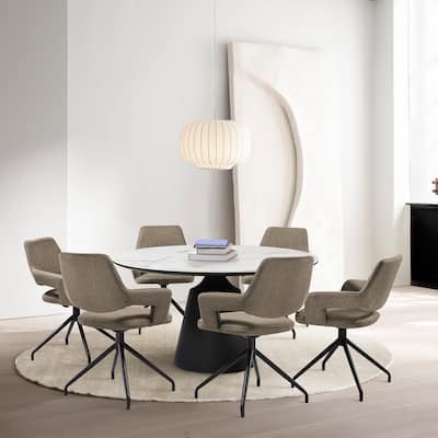 Knox Penny 7 Piece Dining Set with Stone Top and Upholstered Swivel Chairs