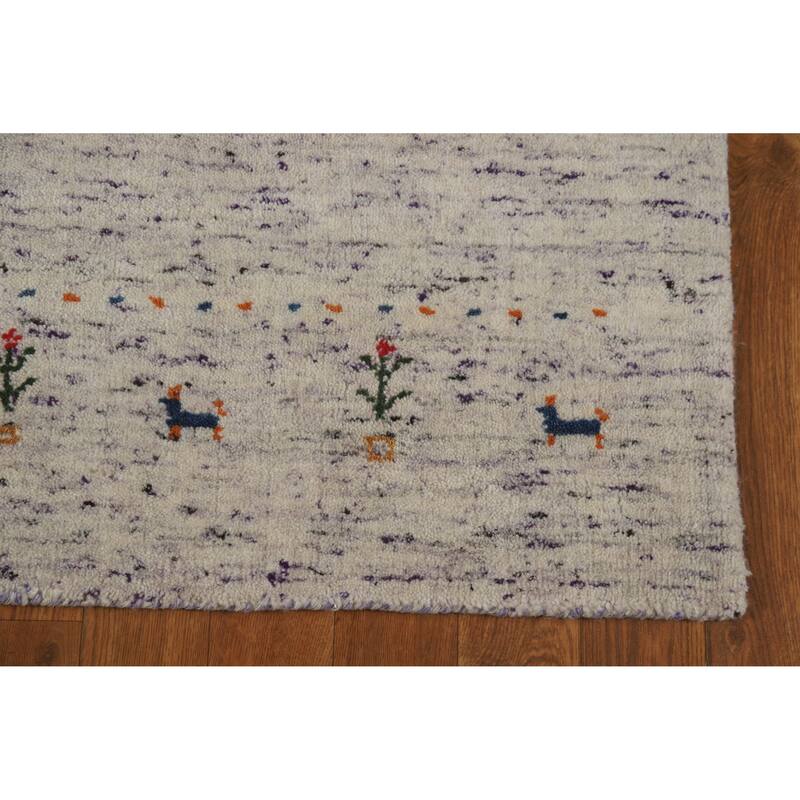 Gabbeh Indian Runner Rug Hand-Knotted Modern Purple Wool Carpet - 2'5" x 9'6"