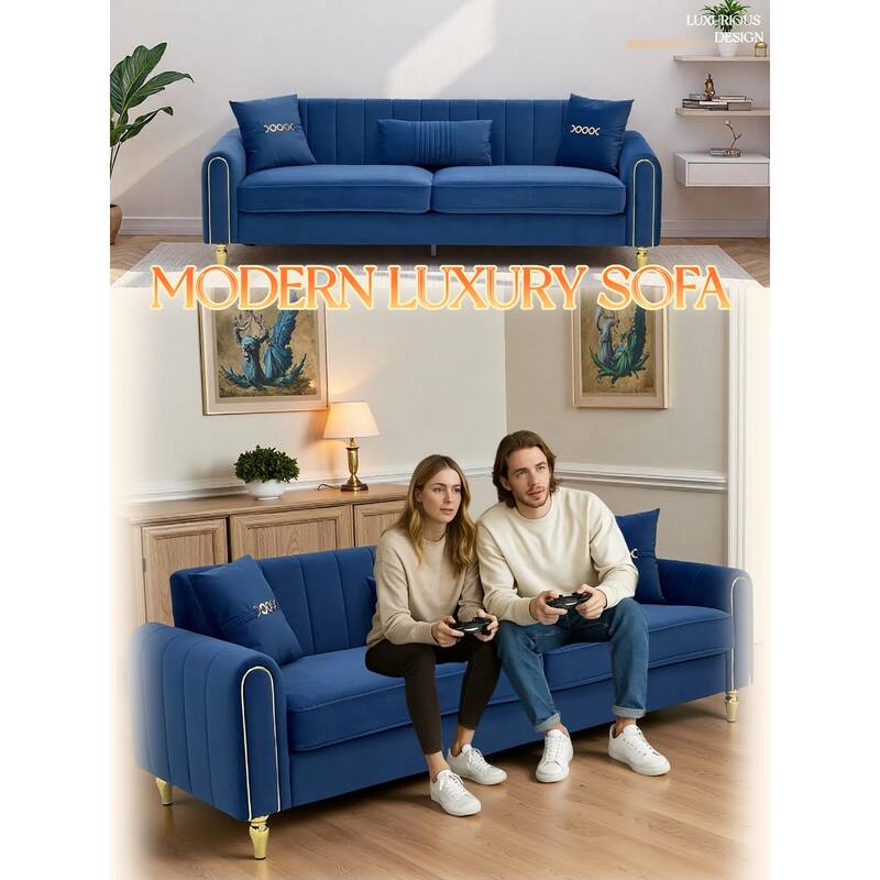87.4" Luxury Loveseat Sofa with Metal Legs, Round Arms
