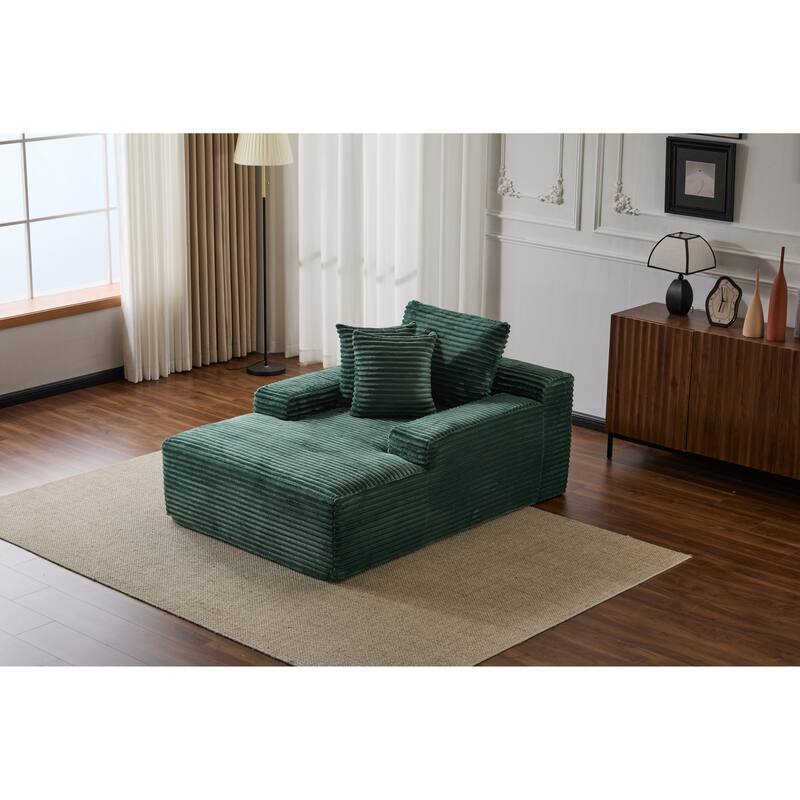 Oversized Chaise Lounge Chair, Modern Plush Corduroy Upholstered Sleeper Sofa Daybed, Green, No Assembly Required