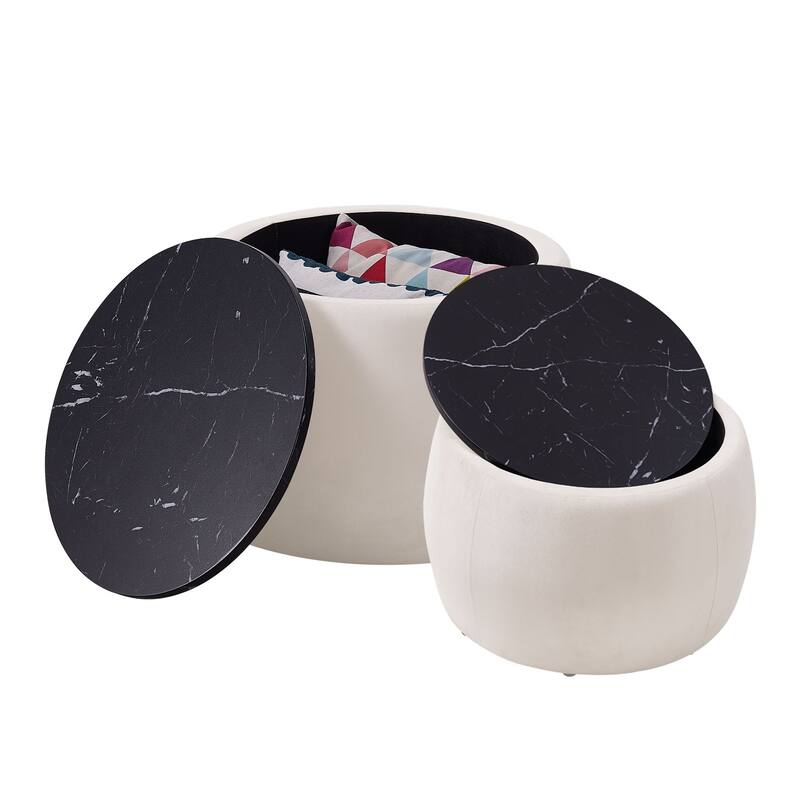 Set of 2 Nesting Round Storage Ottoman Bed Bath & Beyond 37997180