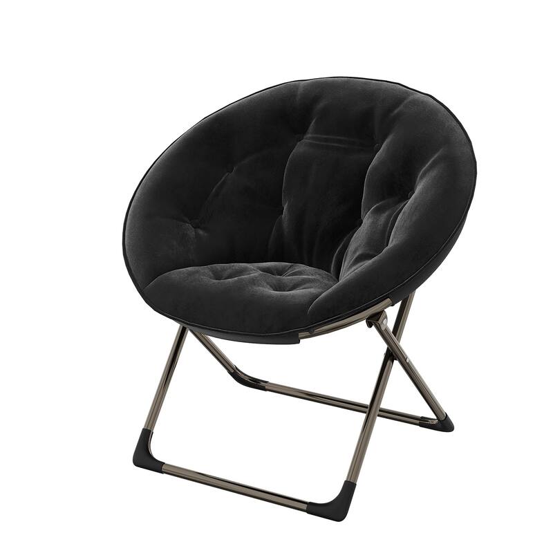 Comfy Folding Saucer Chair for Bedroom, Faux Fur Lounge Moon Chair with Sturdy Metal Frame, Oversized Plush Flower