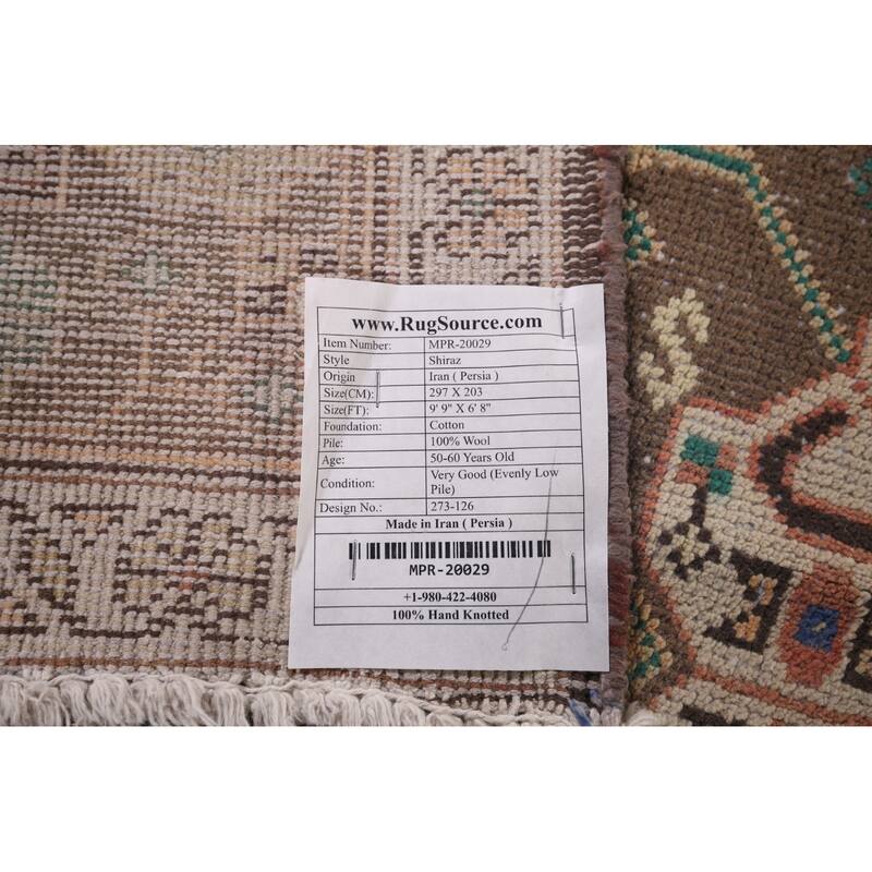 Tribal Geometric Shiraz Persian Vintage Area Rug Handmade Wool Carpet - 6'8"x 9'9"