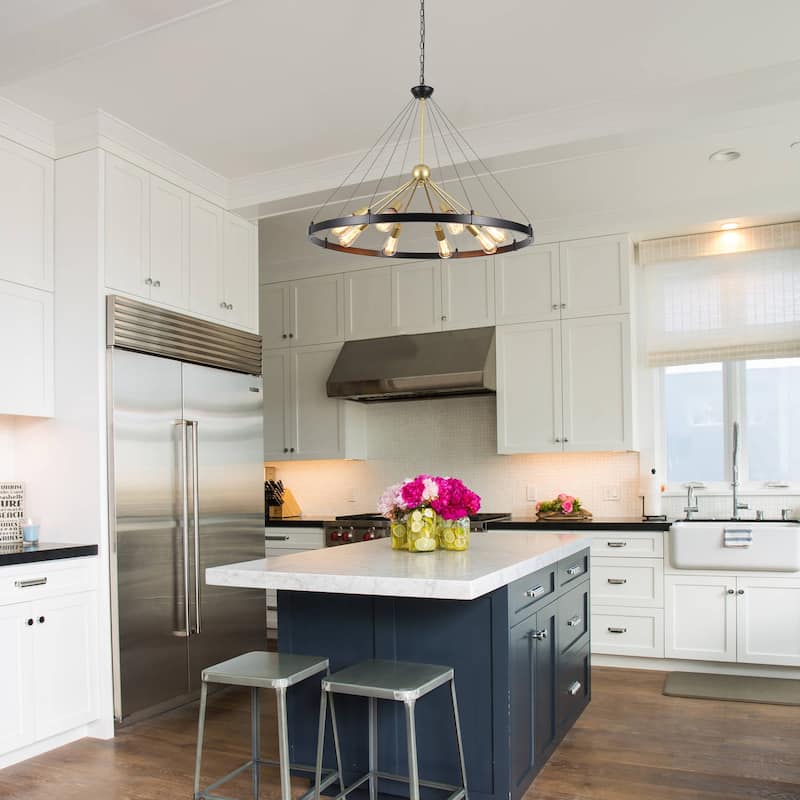 8-Light Farmhouse Wagon Wheel Chandelier with Adjustable Chain