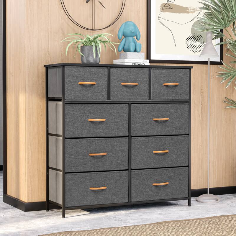 VredHom Extra Wide 9 Drawers Fabric Dresser Storage Organizer - Grey - 9-drawer