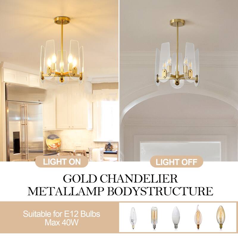 5-Lights Modern Gold - Toned Chandelier with Transparent Panels