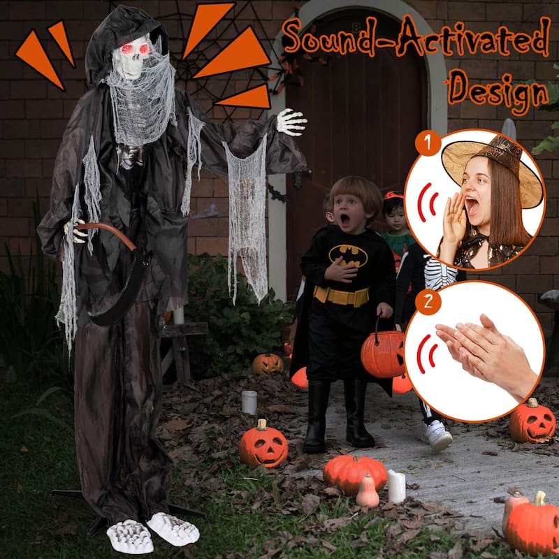 8.5 FT Halloween Animatronics Sound-Activated Standing Grim Reaper