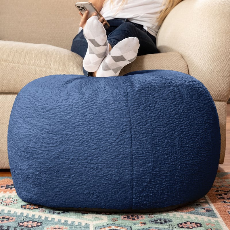 Jaxx Ellis Pouf - Modern Shearling Faux-Lamb Plush Fleece Ottoman - Large - Indigo