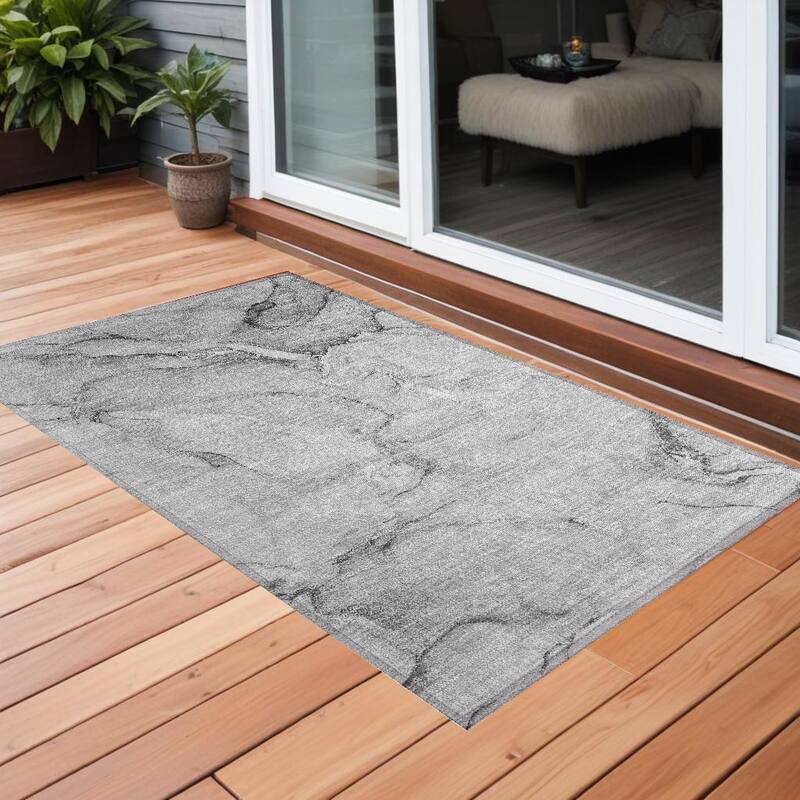 Alrim Artistic Abstract Weather Resistant Blended Style Outdoor Rug - 2' x 3' - Grey