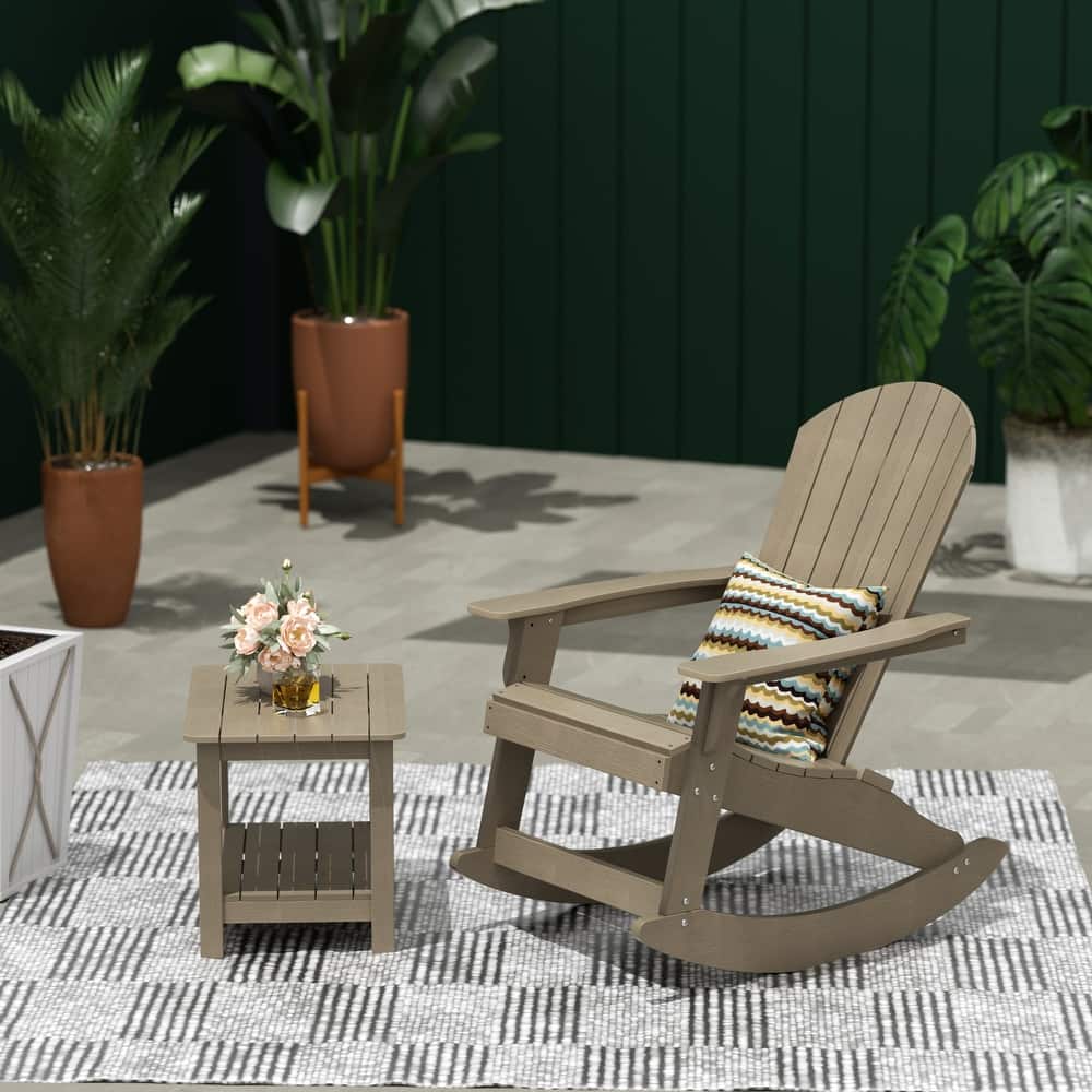 Vineyard HIPS Outdoor Eco-Friendly All Weather Seashell Rocking Adirondack Chair with Side Table (2-Piece Set)