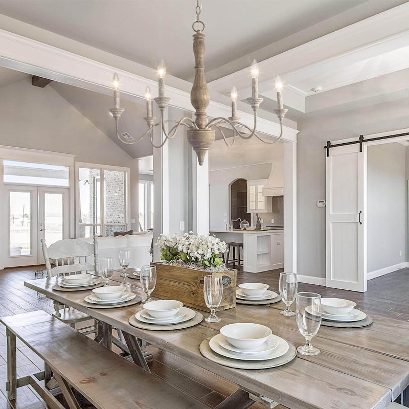 Farmhouse 6-Light Wood French Country Chandelier for Dining Living Room