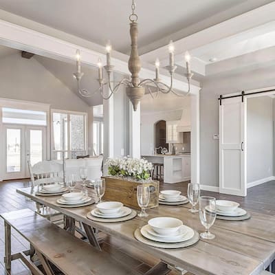 The Gray Barn 6-Light French Country Wood Chandelier Farmhouse Dimmable Lighting for Dining Room