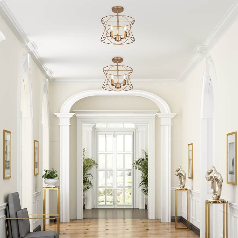 Clarise Modern Farmhouse Lantern Drum Semi-flush Mount Lights Chandelier Open Ceiling Light - D13'' x H13''