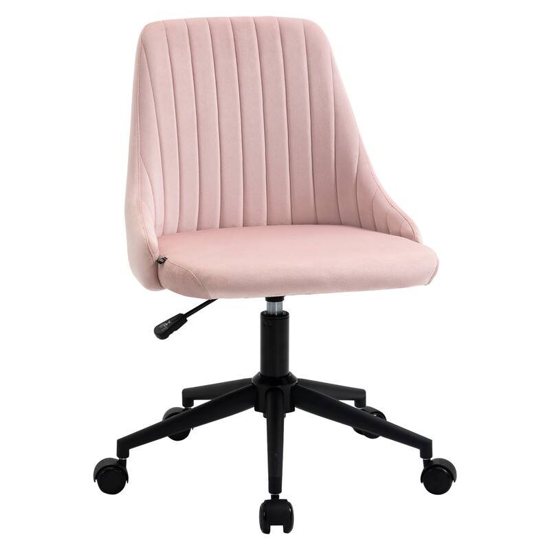 Stylish Mid-Back Velvet Office Chair with Adjustable Height, Soft Padding, and Scallop Shape for Home Office Use - Pink