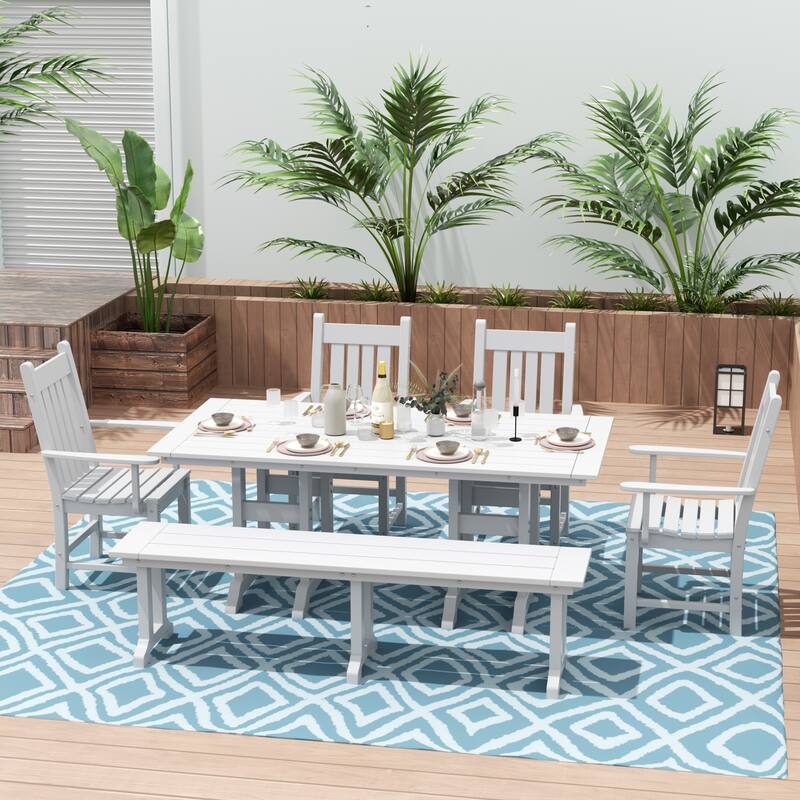 Laguna Hdpe All Weather Outdoor Patio Dining Set with Rectangle Table, Arm Chairs and Bench (6-Piece Set)