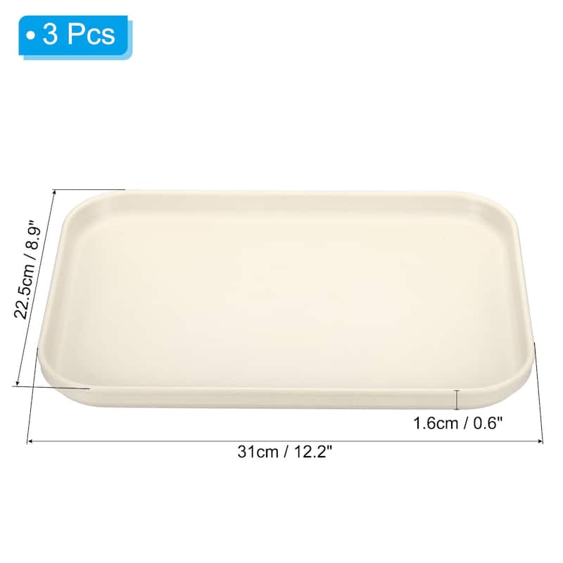 3Pcs Plastic Fast Food Serving Tray 12.2" x 8.9", Serving Platter - 12.2" x 8.9" - White