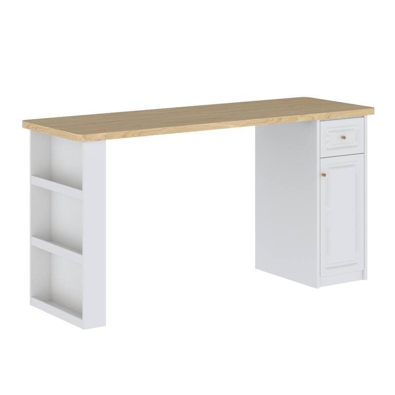 Work Table with Storage Cabinet,Natural Wood Top Kitchen Island Small Ding Table - N/A