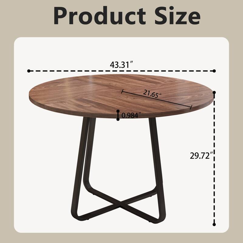 43.3" Round Dining Table for 4-6 People, MDF Wood Tabletop with Metal Legs, Modern Kitchen Table with X-Shaped Base