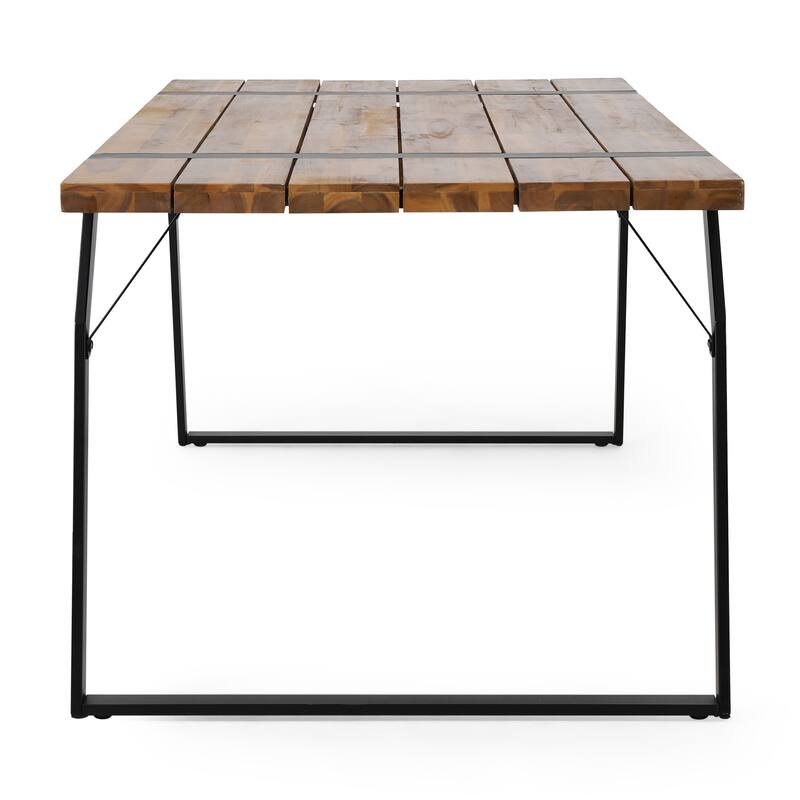 Roomfitters Outdoor Dining Table, Acacia Wood Top with Metal Frame, Patio or Garden Furniture in Natural Brown