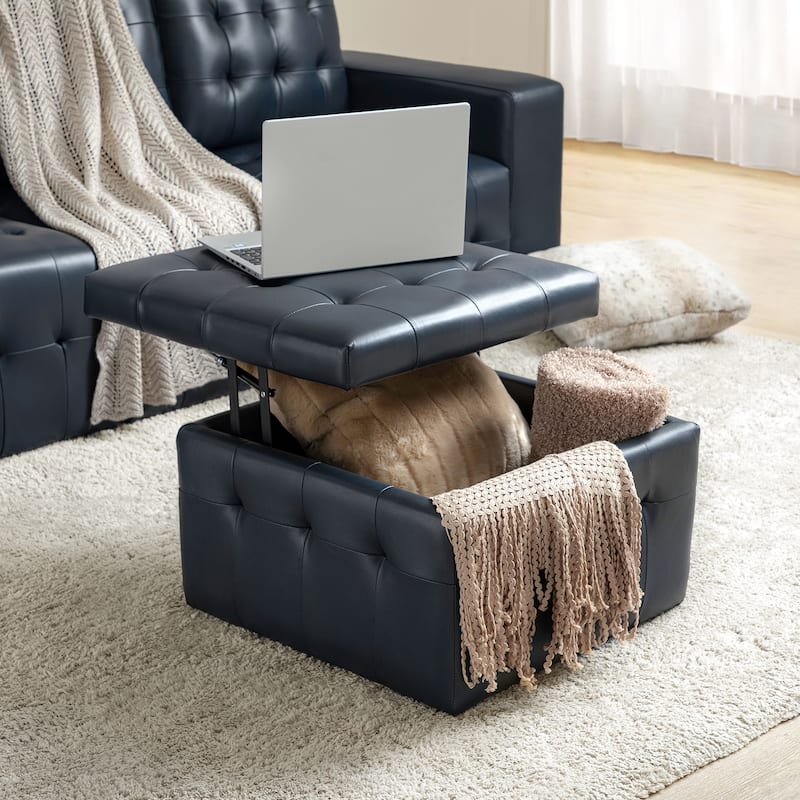 Aurora Genuine Leather Ottoman with Tufted Design by HULALA HOME