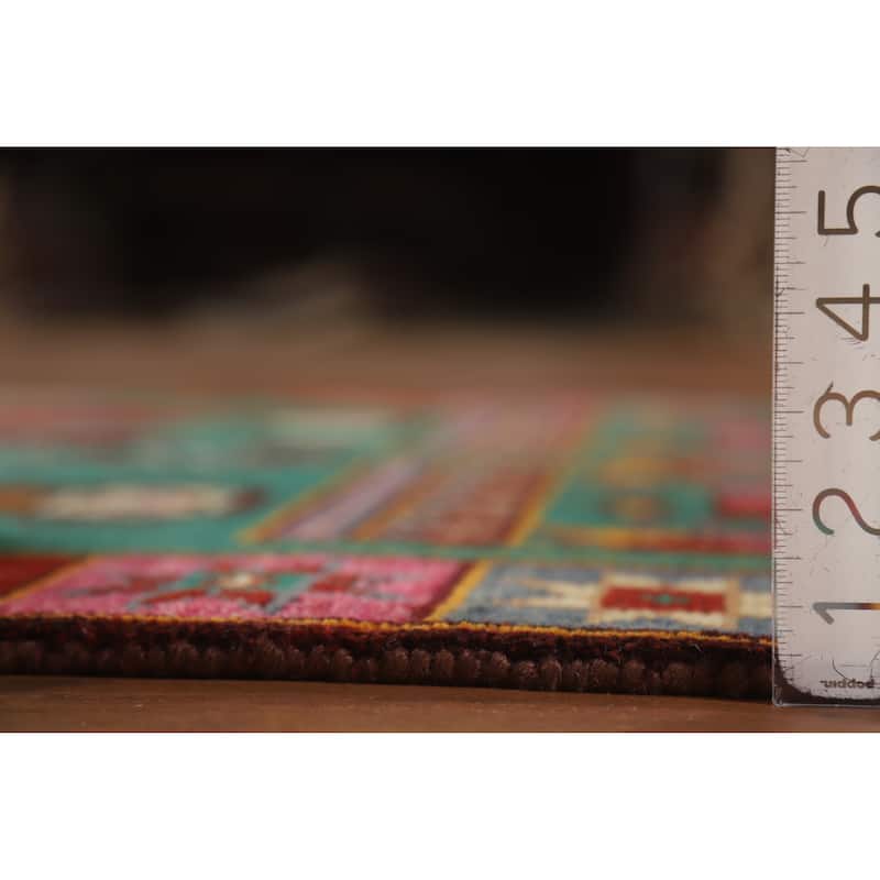 Hand Knotted Oriental 100% Wool Carpet Traditional Tribal Green Heriz (serapi) Runner Rug - 9' 10'' X 4' 2''