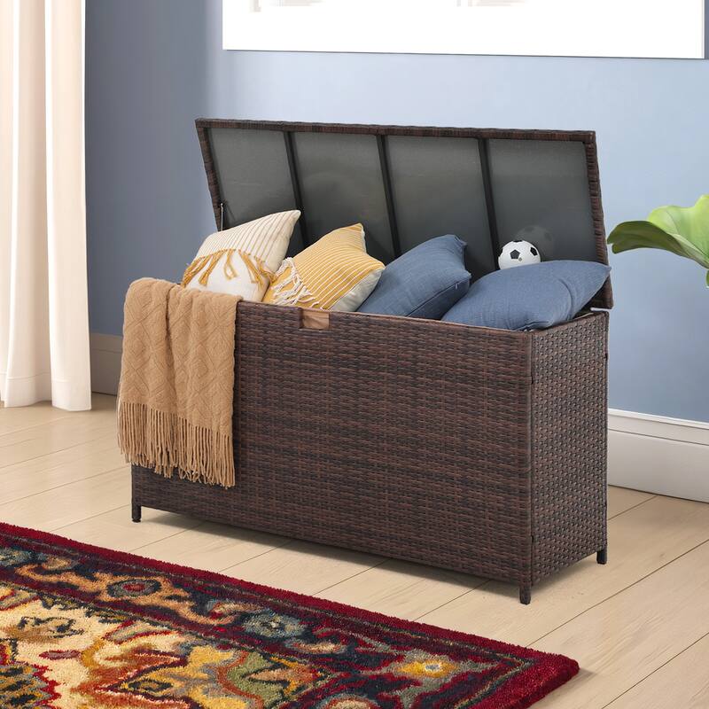 Outdoor 120 Gallons PE Wicker Storage Box - Brown