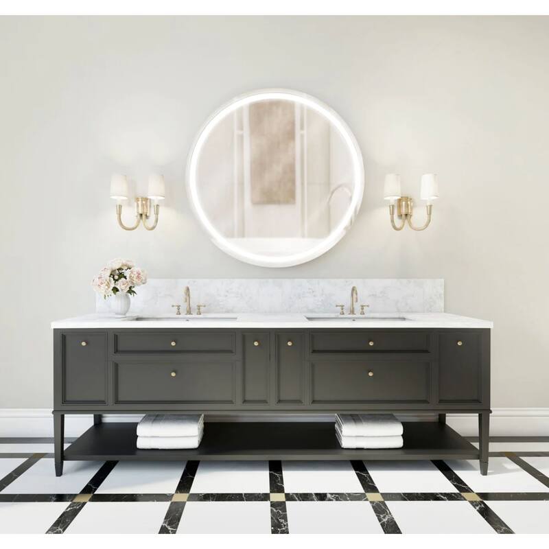 Modern Mirrors Solstice Round LED Lighted Bathroom Vanity Mirror, Wall Mounted Makeup Mirror with Defogger - 24 Inches