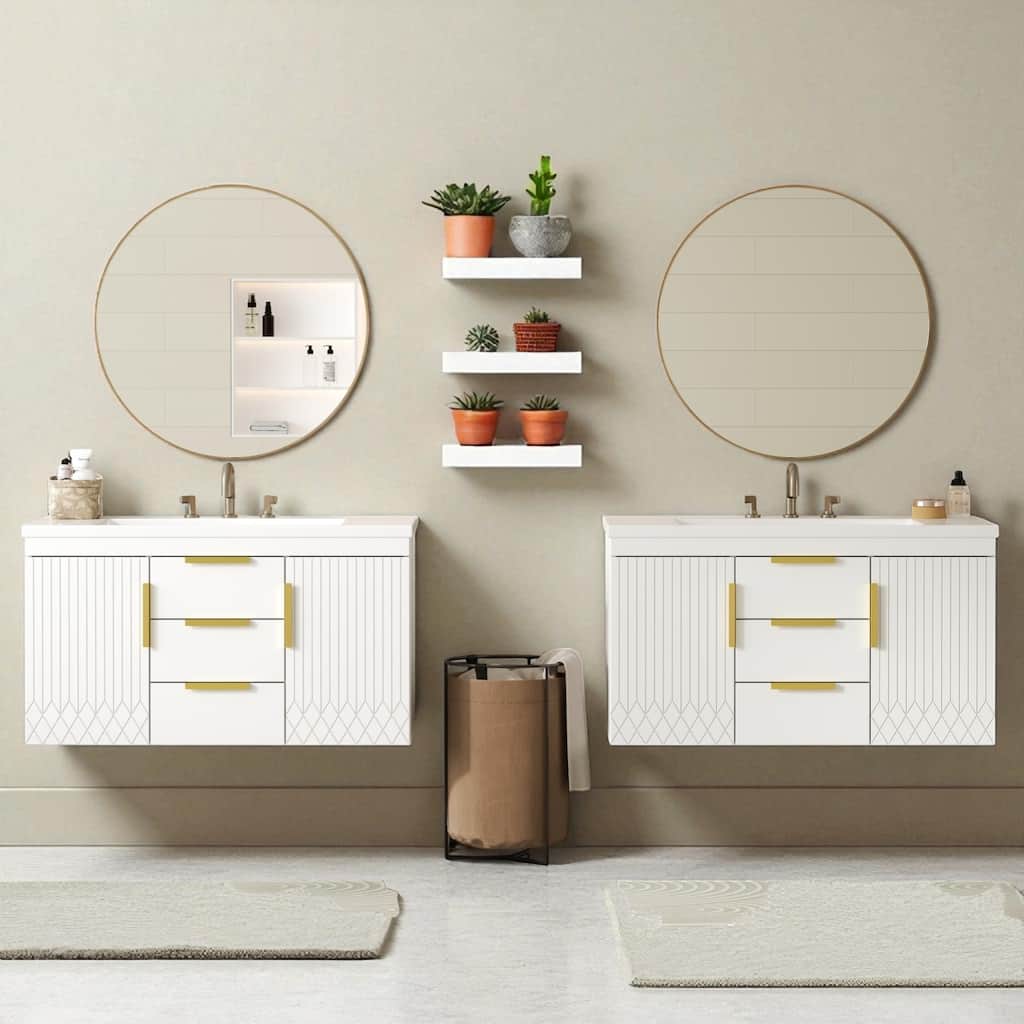 72" Floating Bathroom Vanity with Double Resin Sinks, Wall Mounted Cabinet with 4 Drawers, Modern MDF Storage