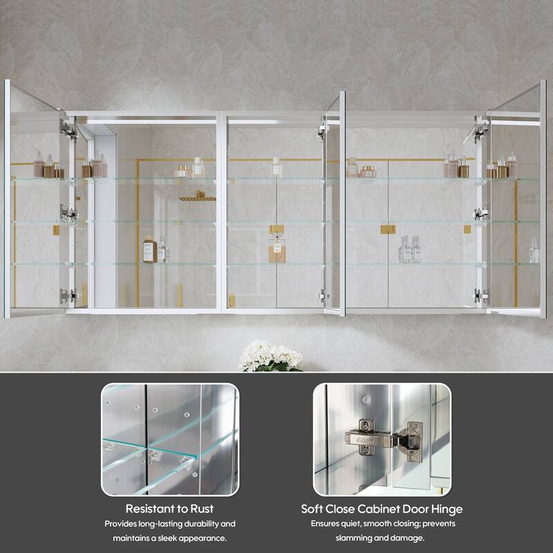 56''/64''W X 30''H Recessed Or Surface Wall Mount Bathroom Medicine Cabinet With Adjustable Glass Shelves