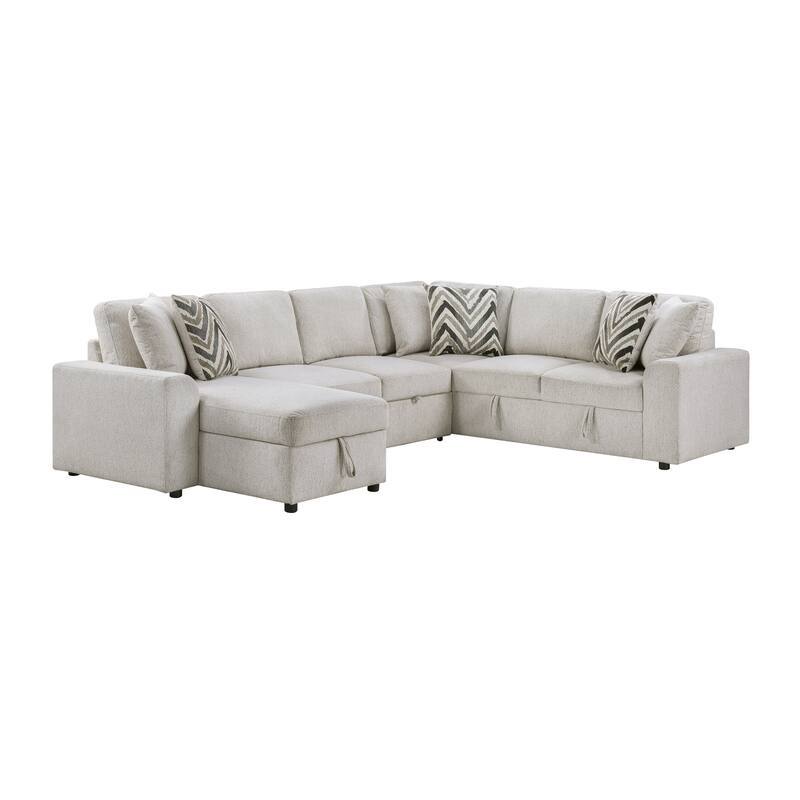 Marseille Chenille 3-Piece Sectional Sofa with Pull-out Bed & Storage - Beige