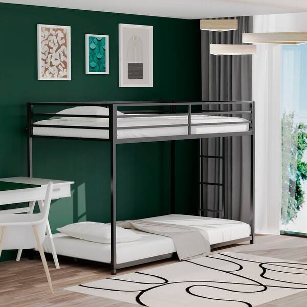 slide 2 of 17, Classic Twin over Twin Square Metal Bunk Bed With Exchangeable Ladder and Sturdy Construction Black