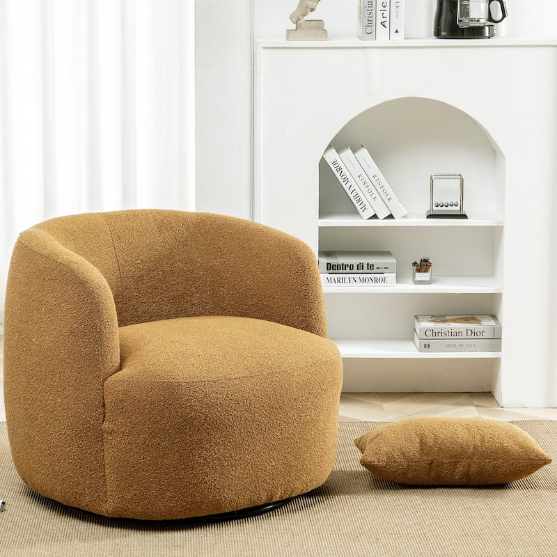 KINWELL 34" Poly Blend Boucle Fabric Upholstered Swivel Armchair