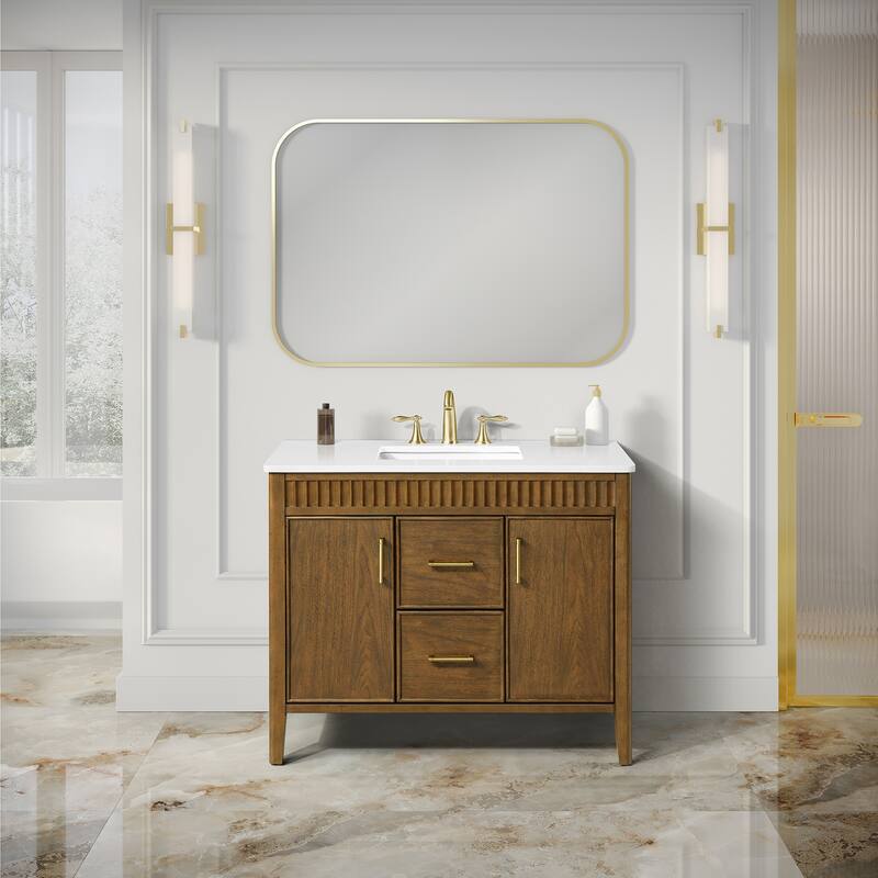 OVE Juliette Warm Walnut Bathroom Vanity with White Quartz Top