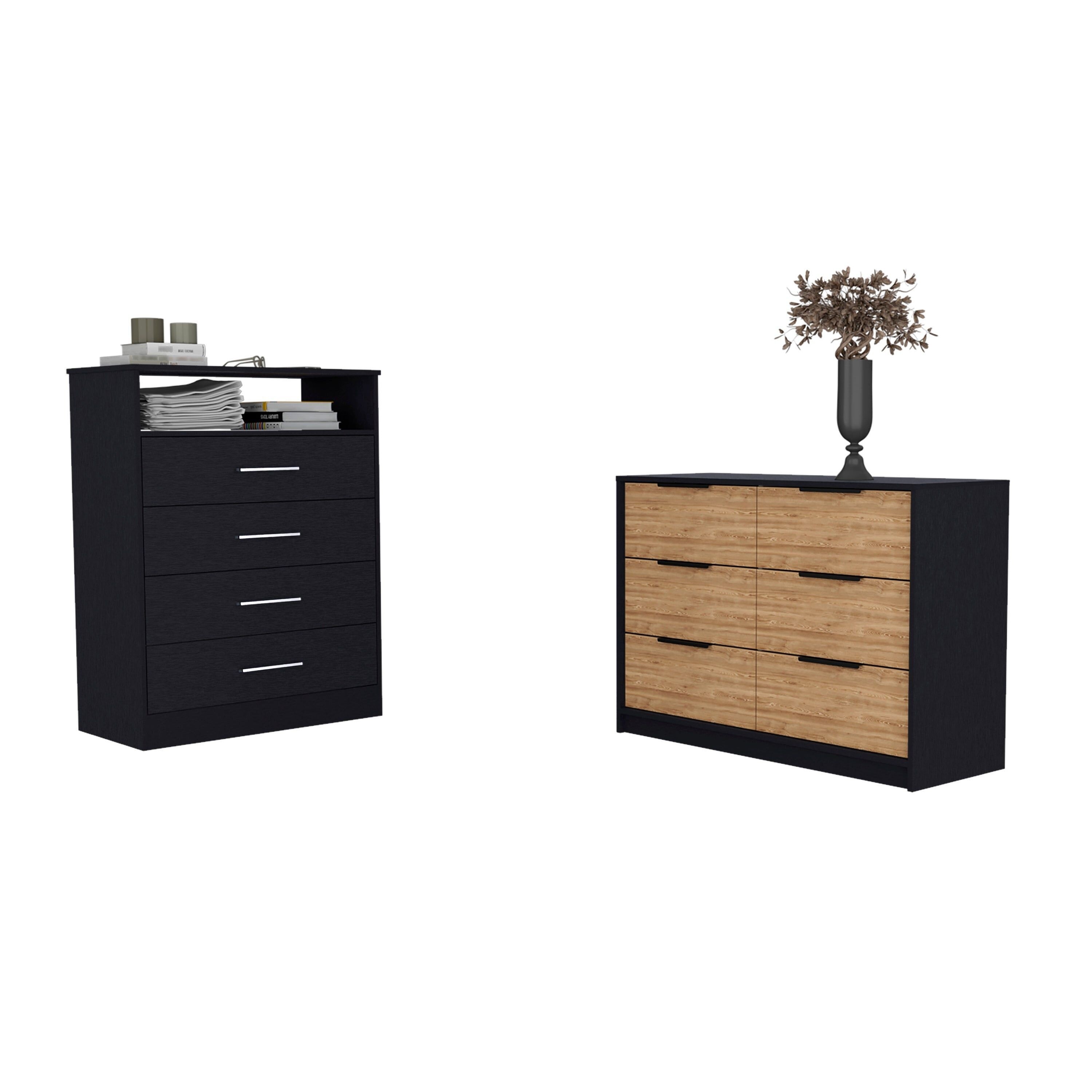 FM Furniture Mullen 2 Piece Bedroom Set 2 Dressers Black Pine
