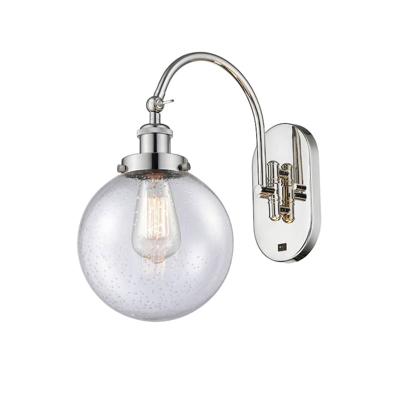 Innovations Lighting 918-1W-15-8 Beacon Sconce Beacon 15" Tall Wall - Polished Nickel / Seedy